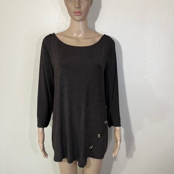 Chicos Travelers Tort Button Top Long Sleeve Brown Acetate Slinky NWT 2 (12/14) - Picture 1 of 8